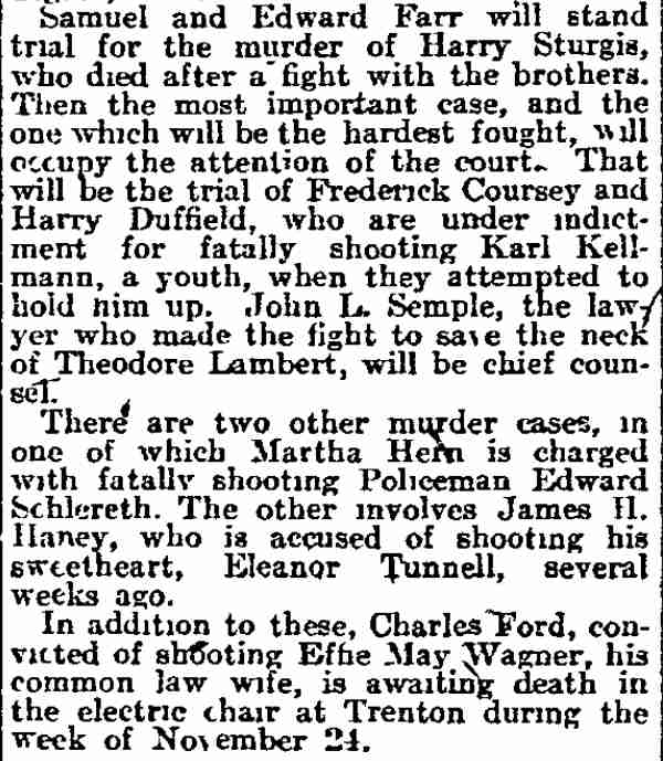 Philadelphia Inquirer, November 11, 1912 — Seven in Camden Face Homicide Trials, page two