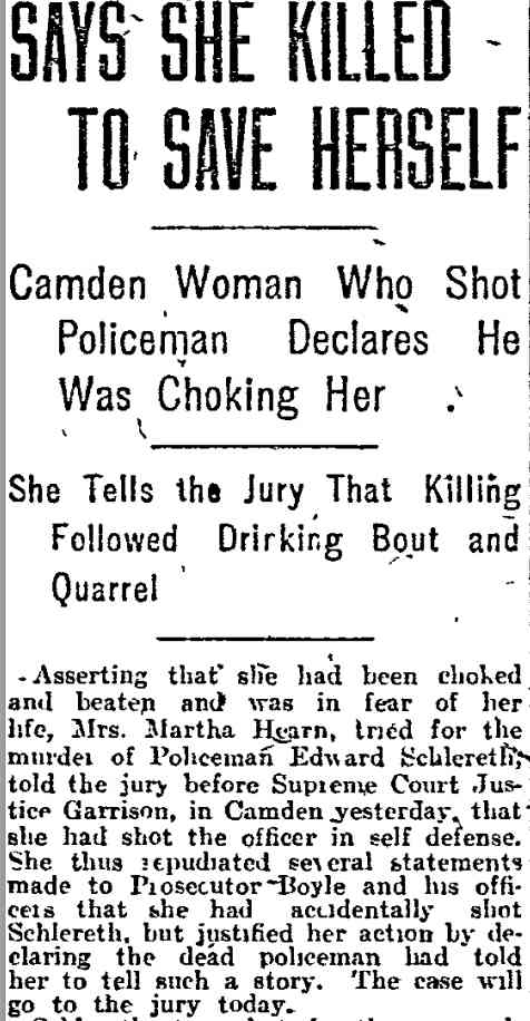 Philadelphia Inquirer, November 26, 1912 — Says She Killed to Save Herself, page one