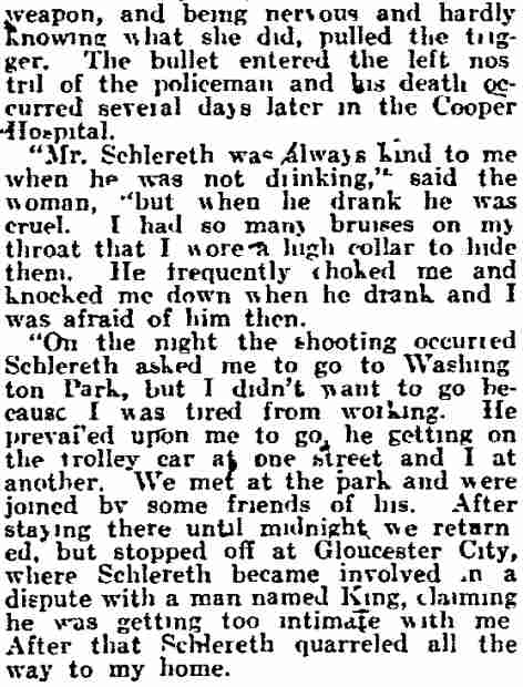 Philadelphia Inquirer, November 26, 1912 — Says She Killed to Save Herself, page three
