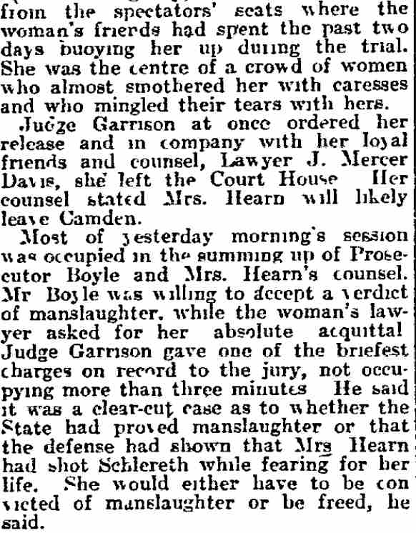 Philadelphia Inquirer, November 27, 1912 — Find Mrs. Hearn Not Guilty of Murder, page two