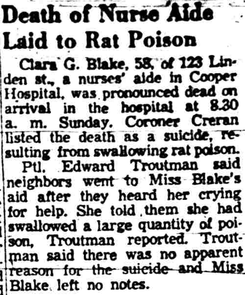 Death of Nurse Aide Laid to Rat Poison, Camden Courier-Post, December 30, 1957