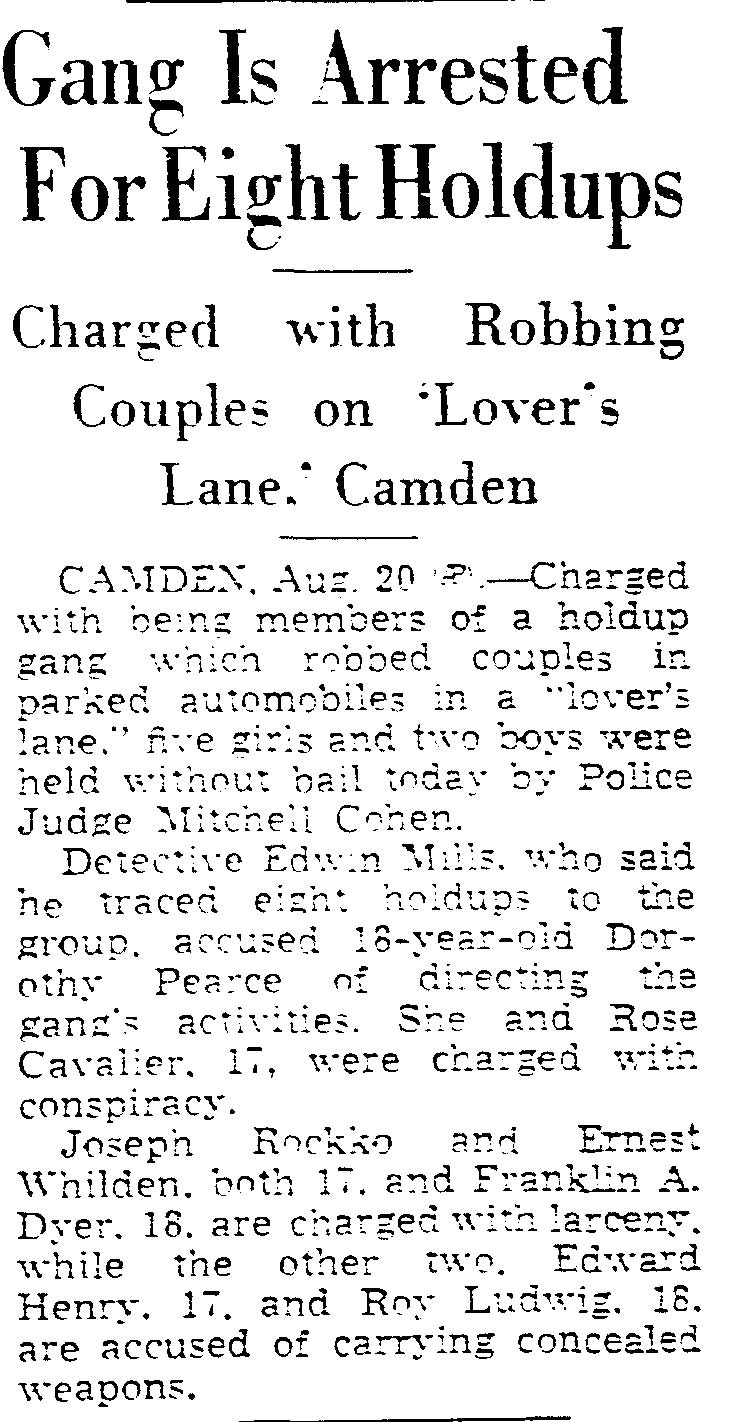 Gang Is Arrested For Eight Holdups, Trenton Evening Times, August 21, 1938