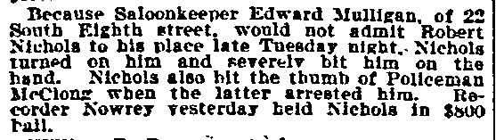 Philadelphia Inquirer, November 10, 1898 — Saloonkeeper incident