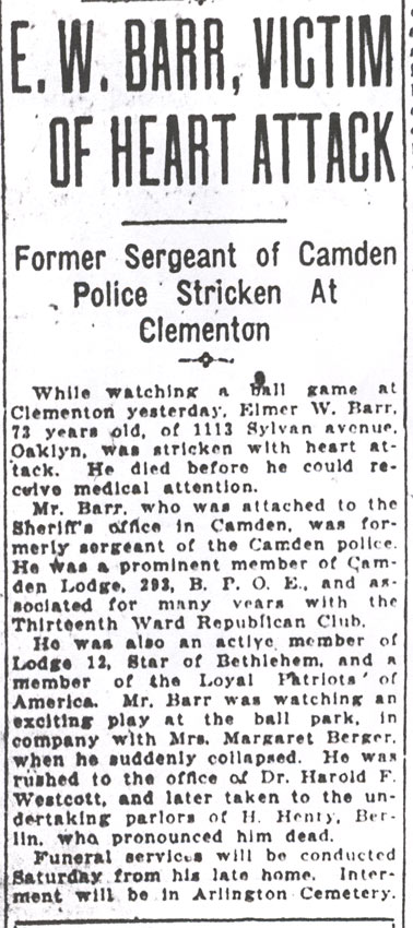Camden Daily Courier, July 6, 1922 — E. W. Barr, Victim of Heart Attack