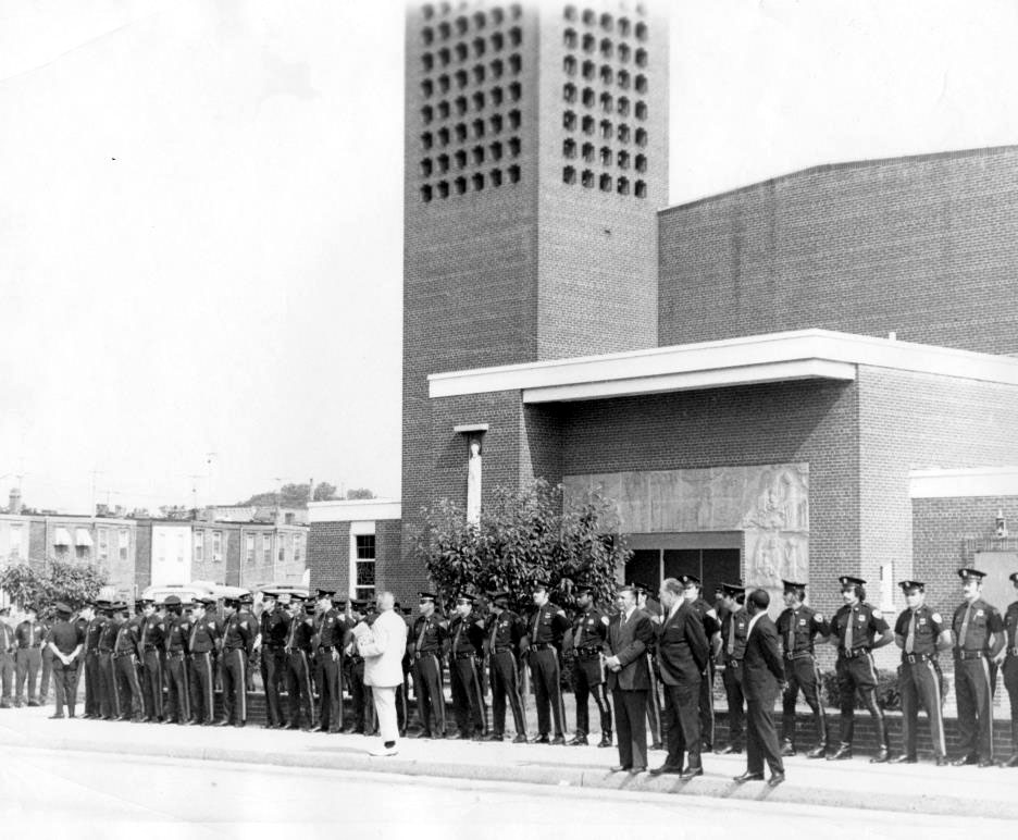 Camden Police at Officer Elwood Ridge's funeral service, St. Joseph's Pro-Cathedral on Federal Street in East Camden