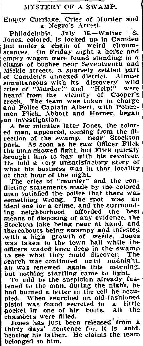 Harrisburg Patriot, July 17, 1899 — Mystery of a Swamp