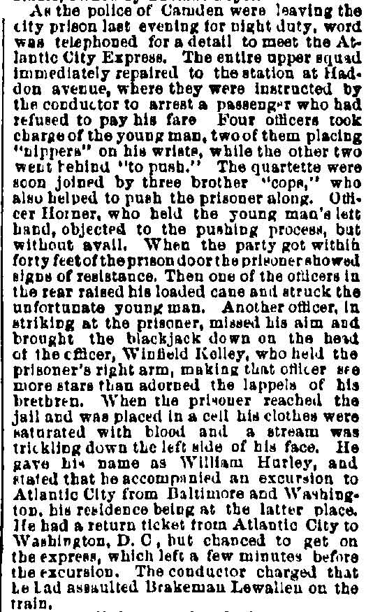 Philadelphia Inquirer August 7 1885 — Camden police incident