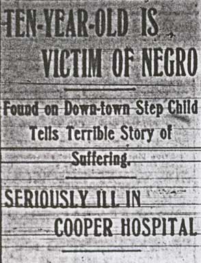 Ten-Year-Old Is Victim of Negro — headline, Camden Post-Telegram, July 20, 1916
