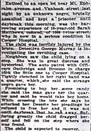 Ten-Year-Old Is Victim of Negro — article text, Camden Post-Telegram, July 20, 1916