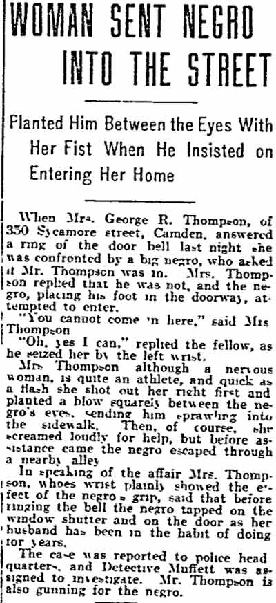 Philadelphia Inquirer, February 25, 1906 — Woman Sent Negro Into the Street