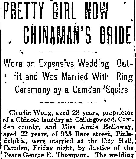 Pretty Girl Now Chinaman's Bride — Philadelphia Inquirer May 28, 1905, column 1