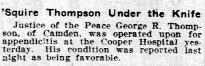 'Squire Thompson Under the Knife — Philadelphia Inquirer August 2, 1908