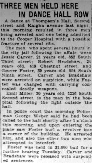 Camden Courier-Post, February 24, 1928 — Three Men Held Here in Dance Hall Row