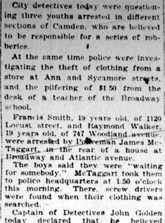 Camden Courier-Post, February 17, 1928 — Detectives Holding 3 Burglar Suspects