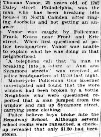 Camden Courier-Post, February 17, 1928 — Detectives Holding 3 Burglar Suspects, continued