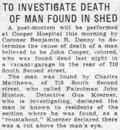 Camden Courier-Post, June 1, 1932 — article featuring Gus Koerner