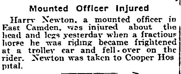 Mounted Officer Injured, Philadelphia Inquirer, April 30, 1917