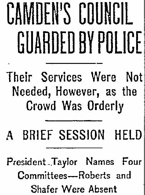 Philadelphia Inquirer, March 18, 1898 — Camden's Council Guarded by Police, page 1