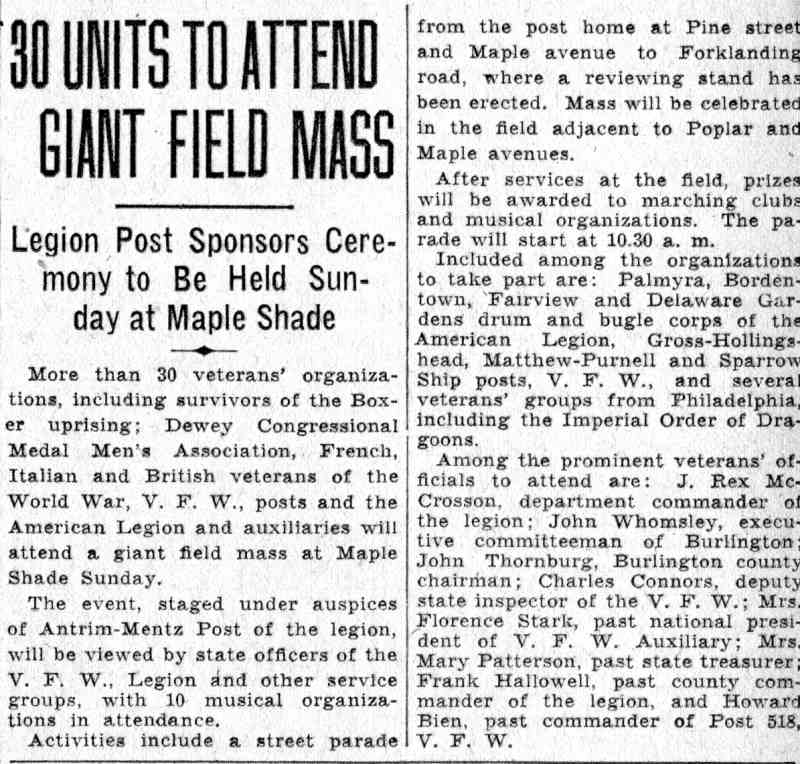 Mathews-Purnell Post VFW 518, June 10, 1932