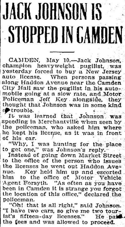 Jack Johnson Is Stopped in Camden, Trenton Times, May 10, 1911
