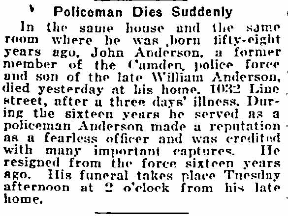 1032 Line Street — John Anderson, Philadelphia Inquirer, October 12, 1919