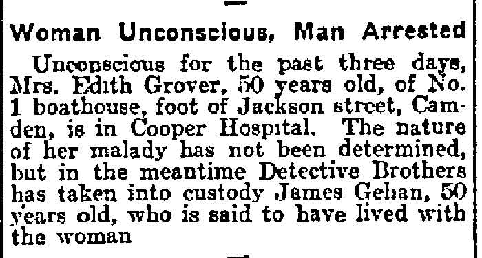 Woman Unconscious, Man Arrested - Philadelphia Inquirer, January 2, 1915
