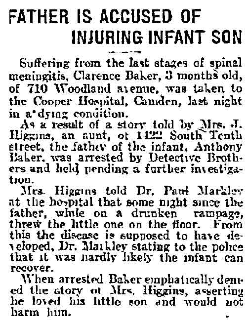 Father Is Accused of Injuring Infant Son, Philadelphia Inquirer, February 6, 1913