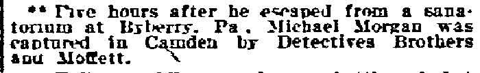 Escaped Patient Captured - Philadelphia Inquirer, March 26, 1910