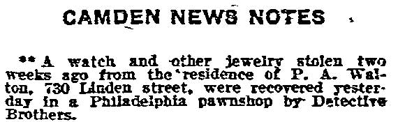 Philadelphia Inquirer, May 6, 1911 — Pusey A. Walton, 730 Linden Street