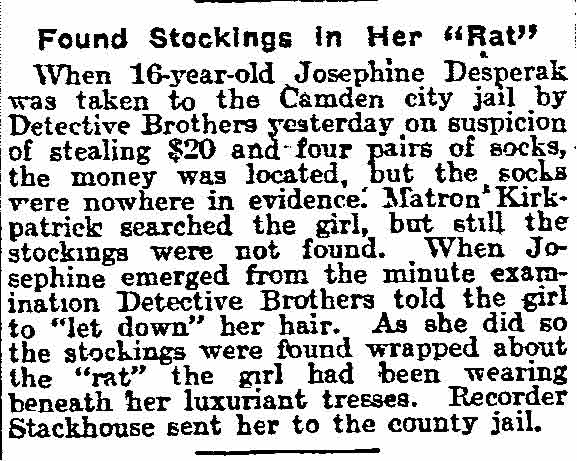 Found Stockings in Her Rat - Philadelphia Inquirer, June 9, 1911