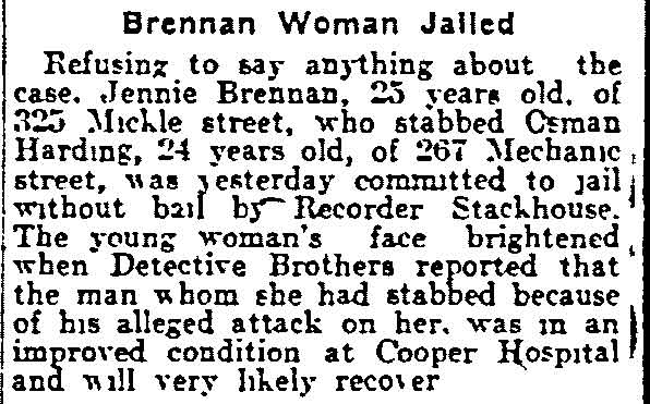 Brennan Woman Jailed - Philadelphia Inquirer, July 27, 1917