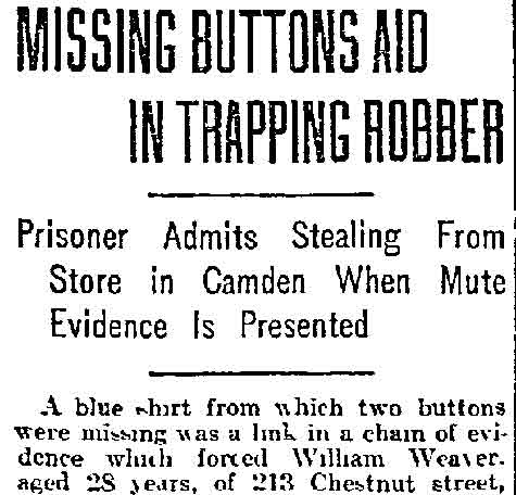 Missing Buttons Aid in Trapping Robber - Philadelphia Inquirer, September 13, 1914