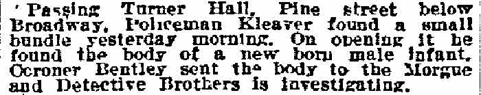 Body of Infant Found - Philadelphia Inquirer, December 12, 1913