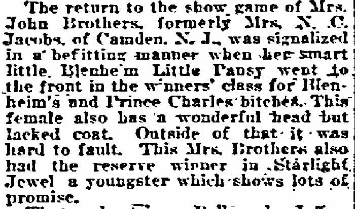 Mrs. Brothers at the Dog Show - Philadelphia Inquirer, December 17, 1922