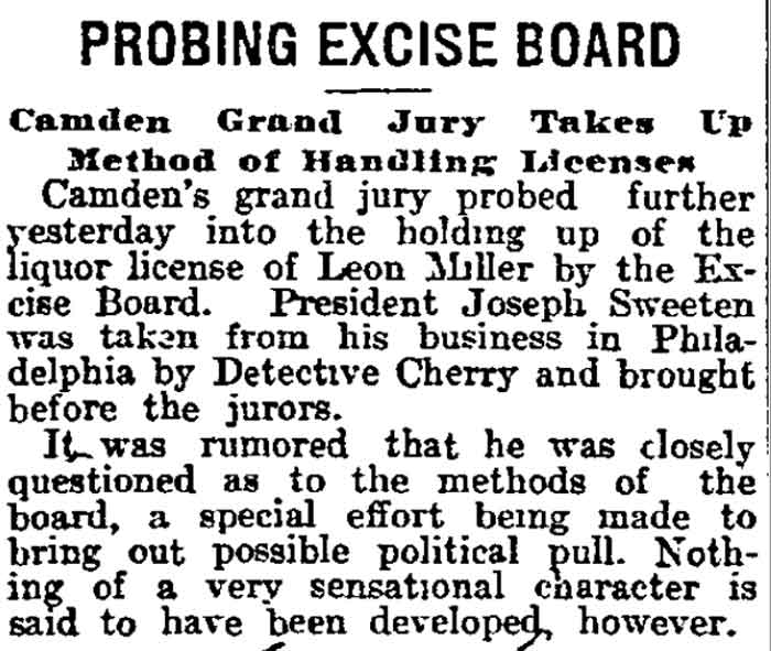 Probing Excise Board - Philadelphia Inquirer, February 9, 1912