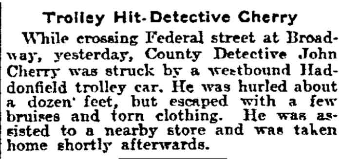 Trolley Hit Detective Cherry - Philadelphia Inquirer, November 29, 1903