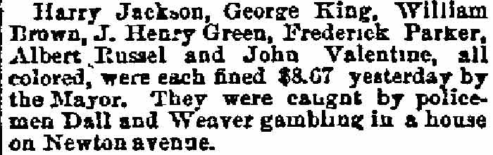 Gambling arrests on Newton Avenue, Philadelphia Inquirer, May 31, 1890