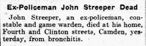 Ex-Policeman John Streeper Dead, Philadelphia Inquirer, July 28, 1902