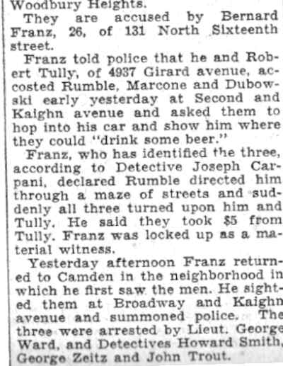 Newspaper clipping: 3 Held in Robbery of 2 Beer Hunters, continued