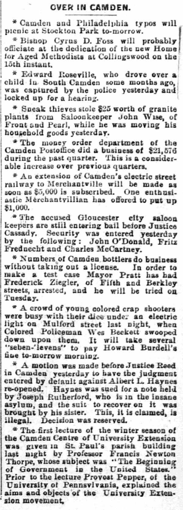 Over in Camden — Philadelphia Inquirer, October 4, 1891
