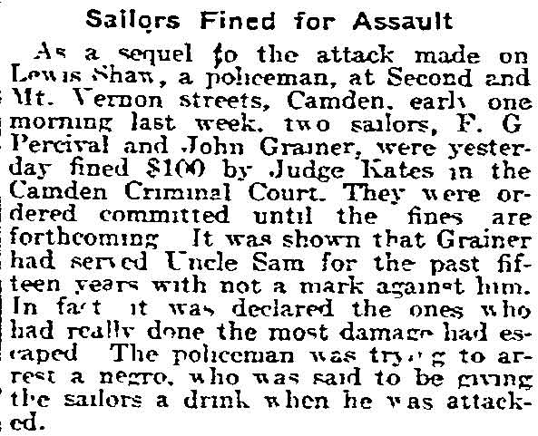 Sailors Fined for Assault — Philadelphia Inquirer, December 4, 1917