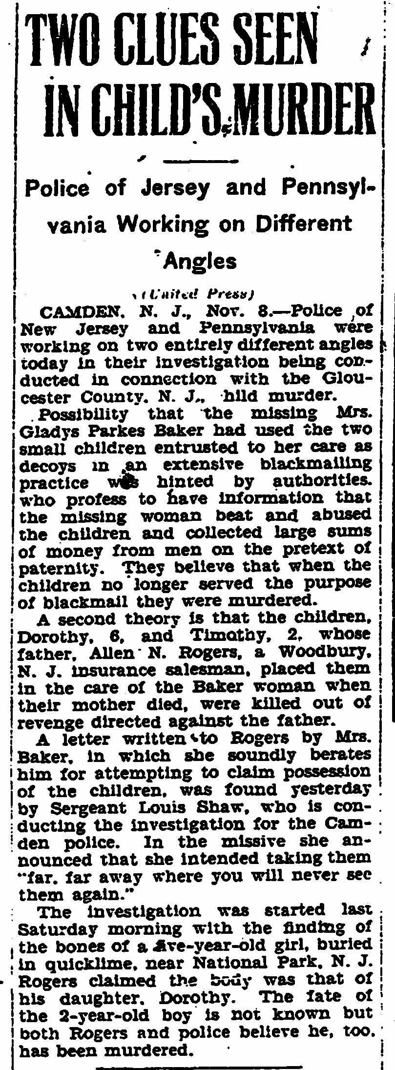 Trenton Times November 8 1929 newspaper clipping