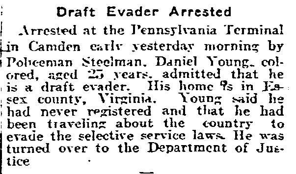 Draft evader arrested by Policeman Steelman, April 3, 1918