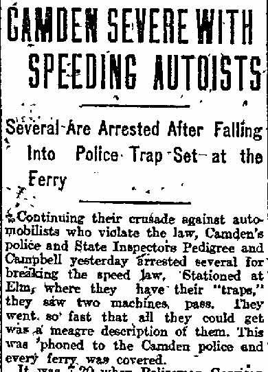 Camden Severe With Speeding Autoists, July 9, 1913 — part 1