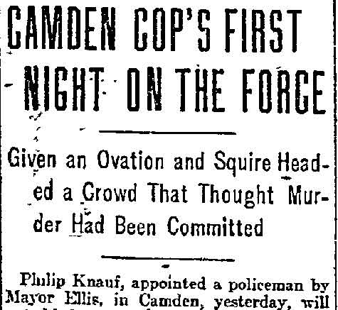 Camden Cop's First Night on the Force, Philadelphia Inquirer, May 2, 1905