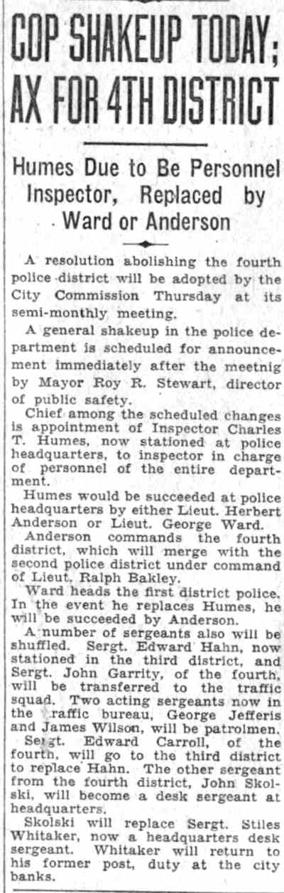 COP SHAKEUP TODAY; AX FOR 4TH DISTRICT — Camden Courier-Post, June 7, 1932