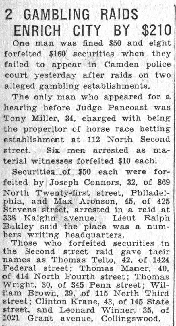 2 gambling raids article, June 10, 1932