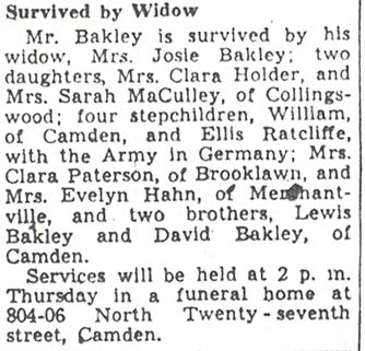 Ralph Bakley obituary continued, December 4, 1945