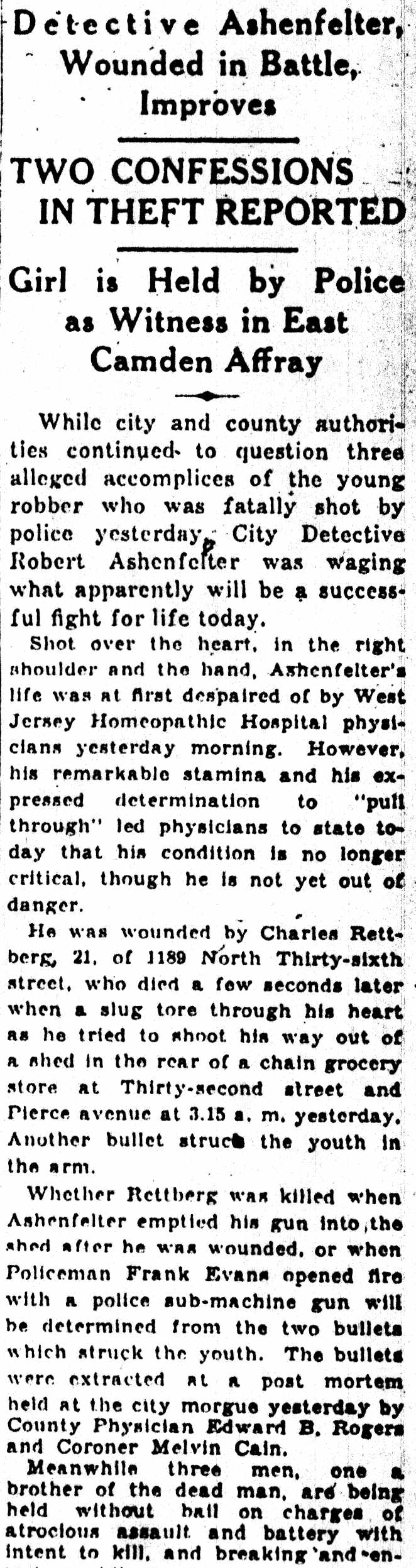3 Men Quizzed in Gun Fight of Cops and Thief, August 25, 1931