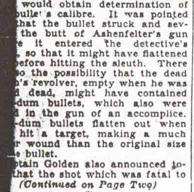 Bullet Upsets Theory Thief Shot Detective - Camden Courier-Post, August 26, 1931